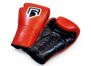 INFINITE GI-1 premium red and black top grain leather lace-up boxing gloves for sparring and training